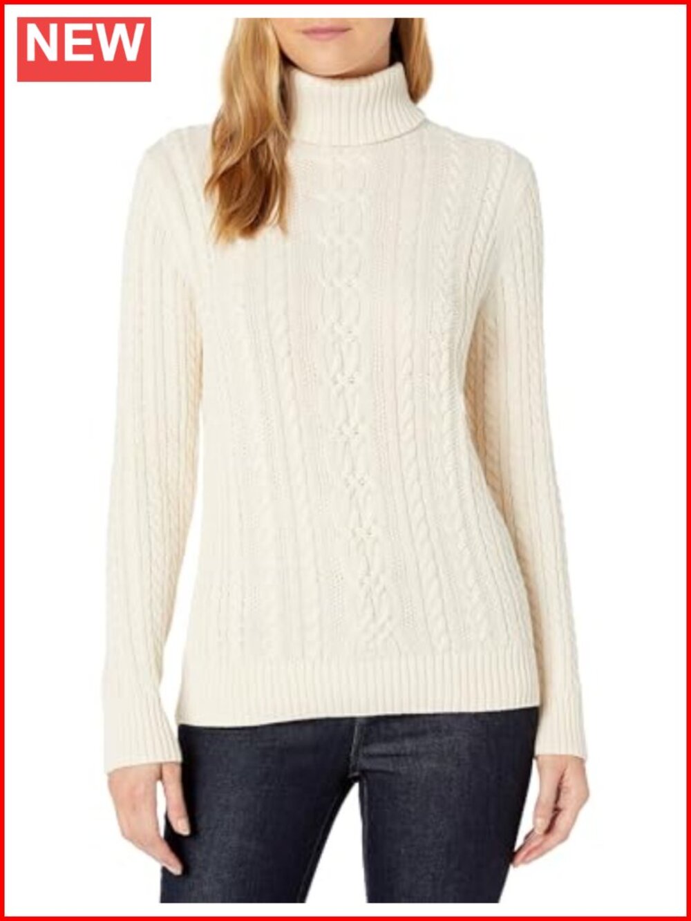 Women's Cotton Fisherman Cable Knit Turtleneck Sweater Long Sleeve